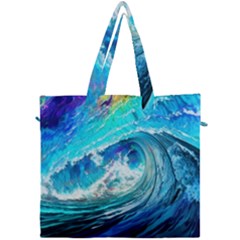 Tsunami Waves Ocean Sea Nautical Nature Water Painting Canvas Travel Bag