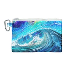 Tsunami Waves Ocean Sea Nautical Nature Water Painting Canvas Cosmetic Bag (Medium)