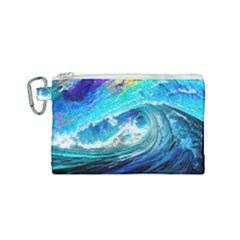 Tsunami Waves Ocean Sea Nautical Nature Water Painting Canvas Cosmetic Bag (Small)
