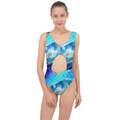 Tsunami Waves Ocean Sea Nautical Nature Water Painting Center Cut Out Swimsuit