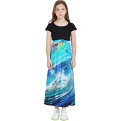 Tsunami Waves Ocean Sea Nautical Nature Water Painting Kids  Flared Maxi Skirt