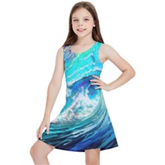 Tsunami Waves Ocean Sea Nautical Nature Water Painting Kids  Lightweight Sleeveless Dress