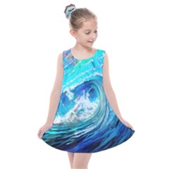 Tsunami Waves Ocean Sea Nautical Nature Water Painting Kids  Summer Dress