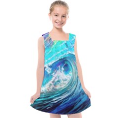 Tsunami Waves Ocean Sea Nautical Nature Water Painting Kids  Cross Back Dress