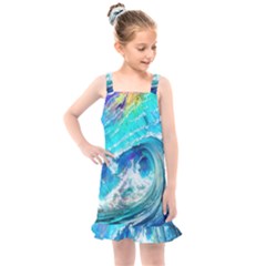 Tsunami Waves Ocean Sea Nautical Nature Water Painting Kids  Overall Dress