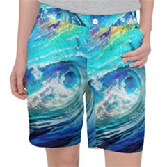 Tsunami Waves Ocean Sea Nautical Nature Water Painting Women s Pocket Shorts