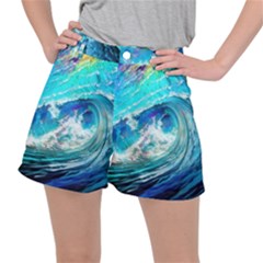 Tsunami Waves Ocean Sea Nautical Nature Water Painting Women s Ripstop Shorts