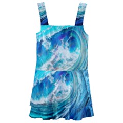 Tsunami Waves Ocean Sea Nautical Nature Water Painting Kids  Layered Skirt Swimsuit