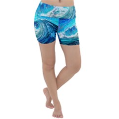 Tsunami Waves Ocean Sea Nautical Nature Water Painting Lightweight Velour Yoga Shorts