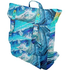 Tsunami Waves Ocean Sea Nautical Nature Water Painting Buckle Up Backpack