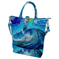 Tsunami Waves Ocean Sea Nautical Nature Water Painting Buckle Top Tote Bag