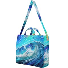 Tsunami Waves Ocean Sea Nautical Nature Water Painting Square Shoulder Tote Bag