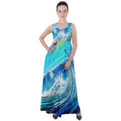Tsunami Waves Ocean Sea Nautical Nature Water Painting Empire Waist Velour Maxi Dress