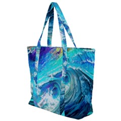 Tsunami Waves Ocean Sea Nautical Nature Water Painting Zip Up Canvas Bag