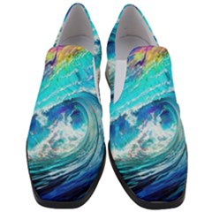 Tsunami Waves Ocean Sea Nautical Nature Water Painting Women Slip On Heel Loafers