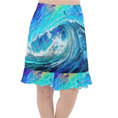Tsunami Waves Ocean Sea Nautical Nature Water Painting Fishtail Chiffon Skirt