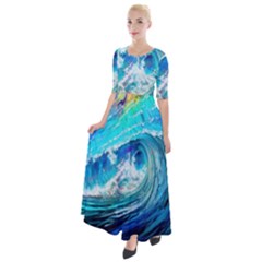 Tsunami Waves Ocean Sea Nautical Nature Water Painting Half Sleeves Maxi Dress