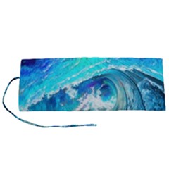 Tsunami Waves Ocean Sea Nautical Nature Water Painting Roll Up Canvas Pencil Holder (S)