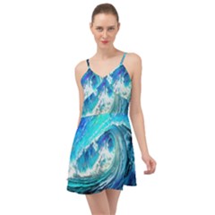 Tsunami Waves Ocean Sea Nautical Nature Water Painting Summer Time Chiffon Dress