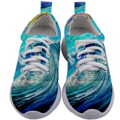 Tsunami Waves Ocean Sea Nautical Nature Water Painting Kids Athletic Shoes by Cowasu