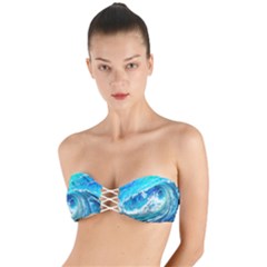 Tsunami Waves Ocean Sea Nautical Nature Water Painting Twist Bandeau Bikini Top