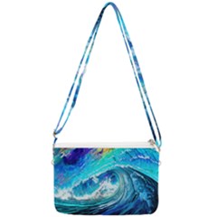 Tsunami Waves Ocean Sea Nautical Nature Water Painting Double Gusset Crossbody Bag