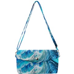 Tsunami Waves Ocean Sea Nautical Nature Water Painting Removable Strap Clutch Bag