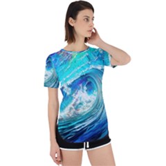 Tsunami Waves Ocean Sea Nautical Nature Water Painting Perpetual Short Sleeve T-Shirt