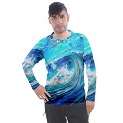 Tsunami Waves Ocean Sea Nautical Nature Water Painting Men s Pique Long Sleeve Tee