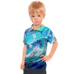 Tsunami Waves Ocean Sea Nautical Nature Water Painting Kids  Polo Tee