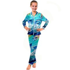 Tsunami Waves Ocean Sea Nautical Nature Water Painting Kids  Satin Long Sleeve Pajamas Set