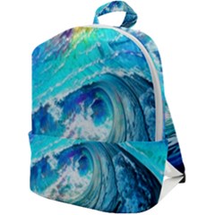 Tsunami Waves Ocean Sea Nautical Nature Water Painting Zip Up Backpack
