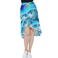 Tsunami Waves Ocean Sea Nautical Nature Water Painting Frill Hi Low Chiffon Skirt