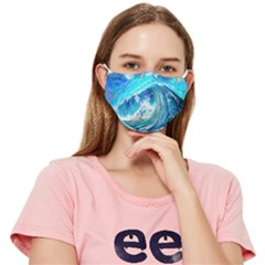 Tsunami Waves Ocean Sea Nautical Nature Water Painting Fitted Cloth Face Mask (Adult)