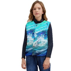 Tsunami Waves Ocean Sea Nautical Nature Water Painting Kid s Short Button Up Puffer Vest	
