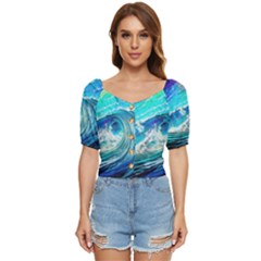 Tsunami Waves Ocean Sea Nautical Nature Water Painting Button up blouse
