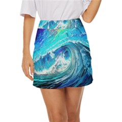 Tsunami Waves Ocean Sea Nautical Nature Water Painting Mini Front Wrap Skirt