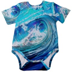 Tsunami Waves Ocean Sea Nautical Nature Water Painting Baby Short Sleeve Bodysuit