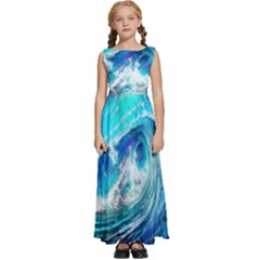 Tsunami Waves Ocean Sea Nautical Nature Water Painting Kids  Satin Sleeveless Maxi Dress