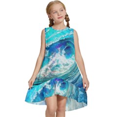 Tsunami Waves Ocean Sea Nautical Nature Water Painting Kids  Frill Swing Dress