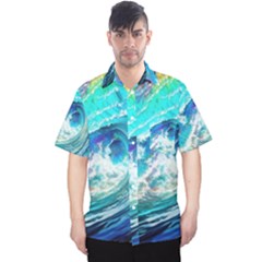 Tsunami Waves Ocean Sea Nautical Nature Water Painting Men s Hawaii Shirt