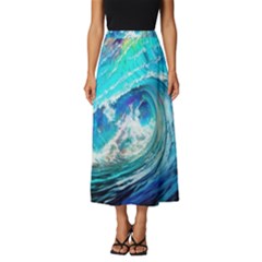Tsunami Waves Ocean Sea Nautical Nature Water Painting Classic Midi Chiffon Skirt
