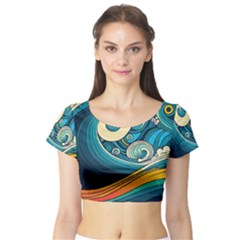 Waves Wave Ocean Sea Abstract Whimsical Abstract Art Short Sleeve Crop Top by Cowasu