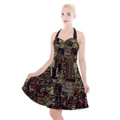 New York City Nyc Skyscrapers Halter Party Swing Dress  by Cowasu