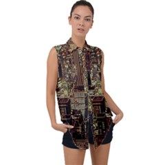 New York City Nyc Skyscrapers Sleeveless Chiffon Button Shirt