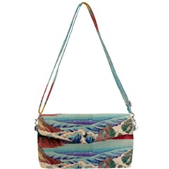 Wave Japanese Mount Fuji Woodblock Print Ocean Removable Strap Clutch Bag by Cowasu