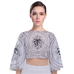 Vintage Design Line Art Frame Antique Old Retro Tie Back Butterfly Sleeve Chiffon Top by Cowasu