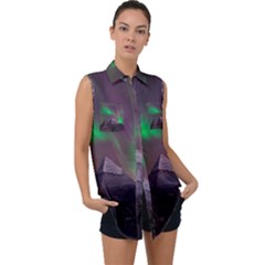 Fantasy Pyramid Mystic Space Aurora Sleeveless Chiffon Button Shirt