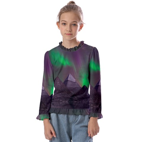 Fantasy Pyramid Mystic Space Aurora Kids  Frill Detail Tee by Cowasu