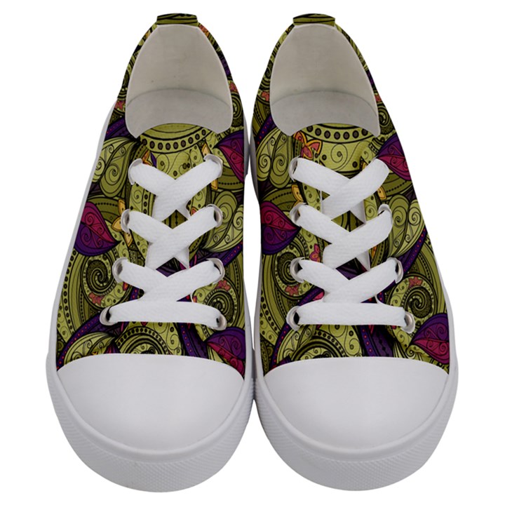 Pattern Vector Texture Style Garden Drawn Hand Floral Kids  Low Top Canvas Sneakers